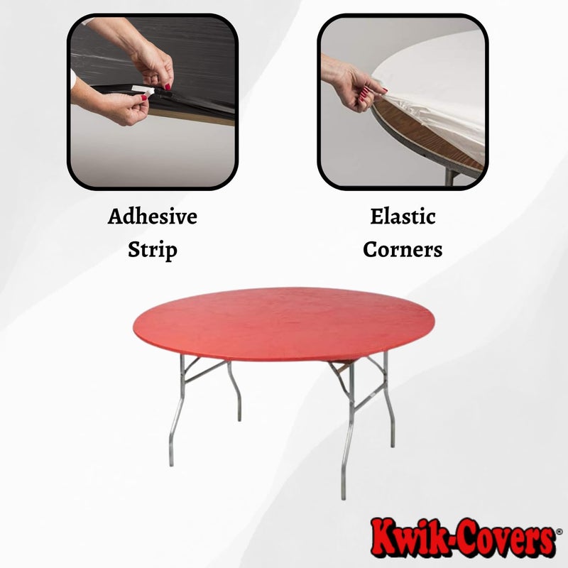 Kwik-Covers أغطية طاولات بلاستيكية مستديرة مقاس 72 بوصة من كويك-كفرز، مجموعة من 5 (أحمر) - Image 3